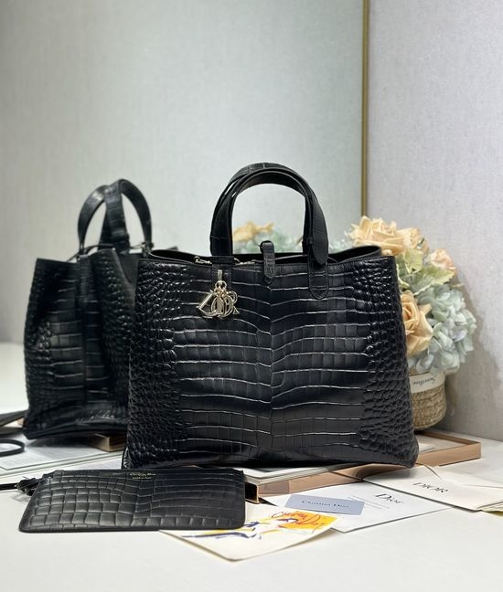 Christian Dior CD Toujours Crocodile Pattern Handbag 1188