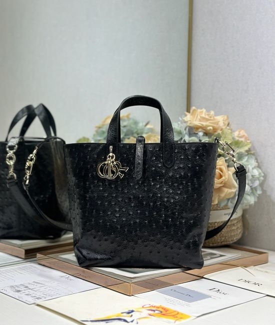 Christian Dior CD Toujours Ostrich Pattern Handbag 2836
