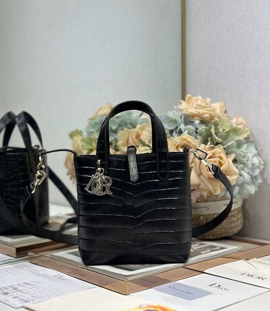 Christian Dior CD Christian Dior CD Toujours Crocodile Embossed Vertical Handbag 2836