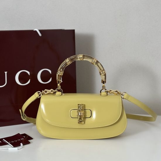 Gucci Light Yellow Leather Tote Handbag 827750