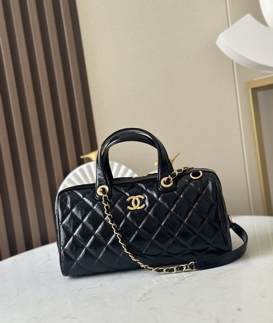 Chanel Maxi Bowling Bag Glazed Leather Handbag 3355