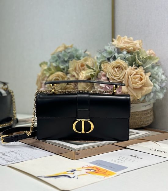 Christian Dior CD 30 Montaigne Black Leather Top Handle Bag 9601
