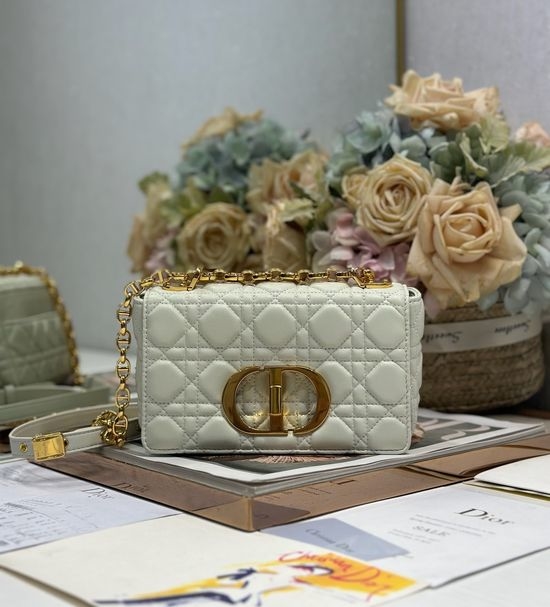 Christian Dior CD Caro Small Quilted Handbag White Gold Hardware 1200