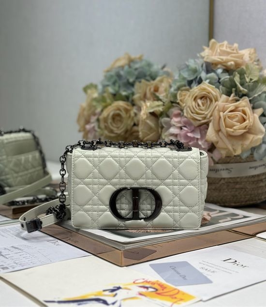 Christian Dior CD Caro Small Quilted Handbag White Black Hardware 1200
