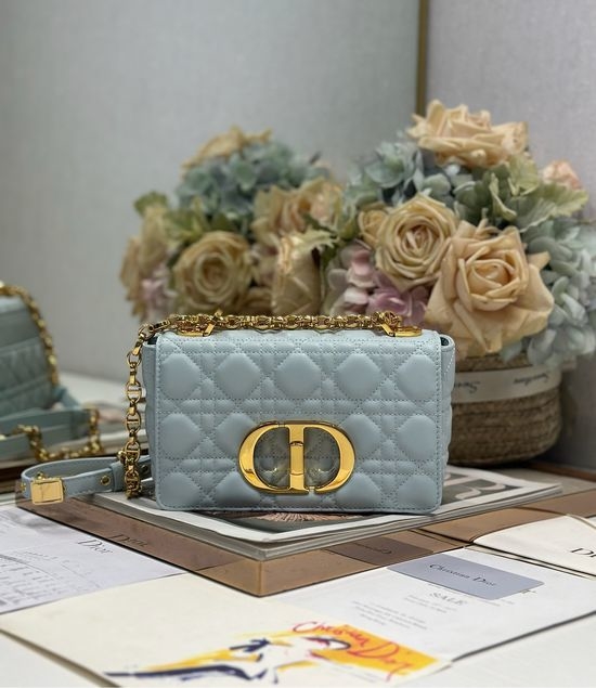 Christian Dior CD Caro Small Quilted Handbag Light Blue 1200