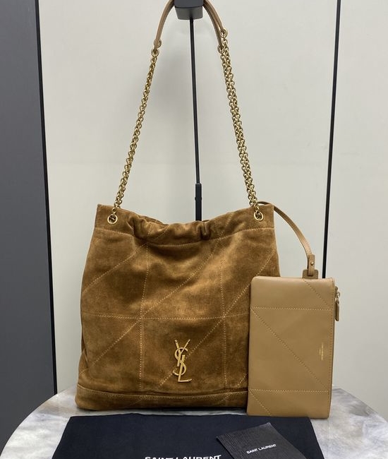 Yves Saint Laurent YSL Pochon Matte Brown Leather Bucket Bag 781666