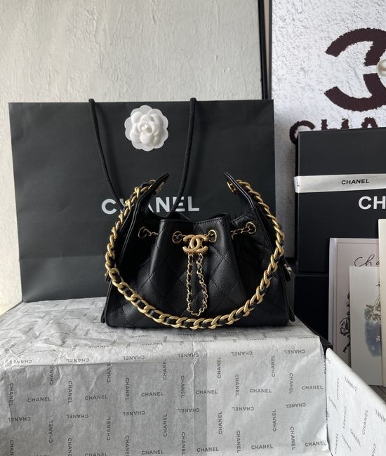 Chanel Hobo Quilted Leather Drawstring Bucket Bag AS5631