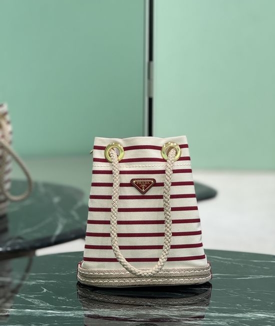 Prada Striped Fabric Bucket Bag 1BE082