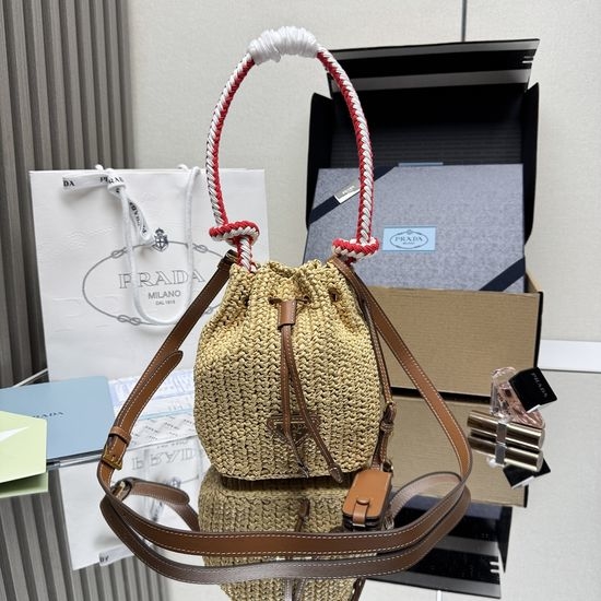 Prada Woven Raffia Bucket Bag 1BE068