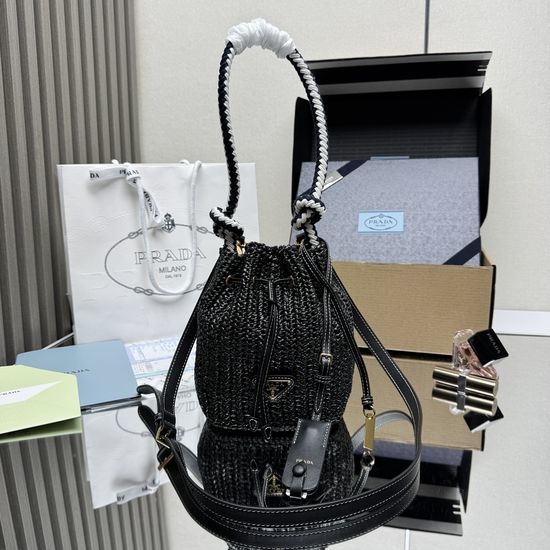 Prada Woven Raffia Bucket Bag 1BE068