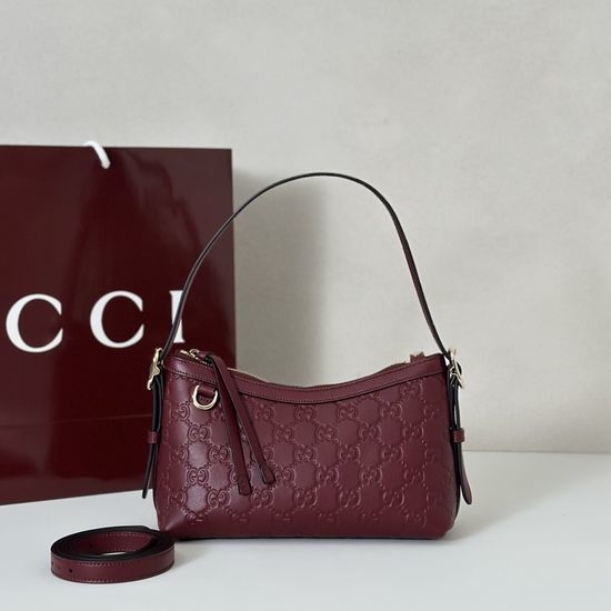 Gucci Burgundy Embossed Leather Handbag 847450