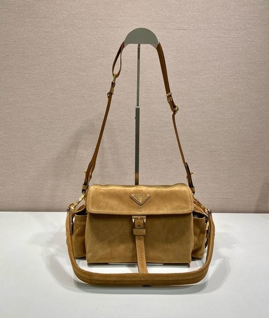 Prada Suede Messenger Bag with Multiple Pockets 1BD394