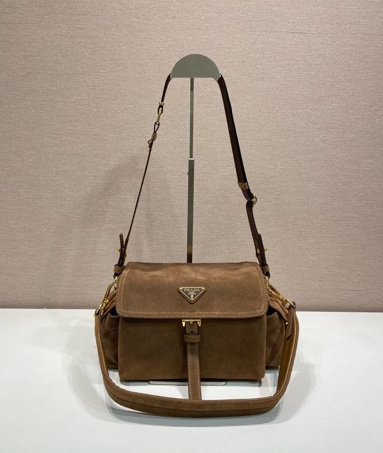 Prada Suede Messenger Bag with Multiple Pockets 1BD394