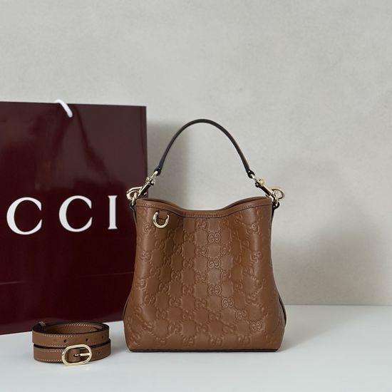 Gucci Brown Embossed Leather Bag 815118