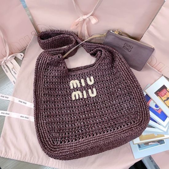 Miu Miu Crescent Woven Bag Premium Raffia 5BC116