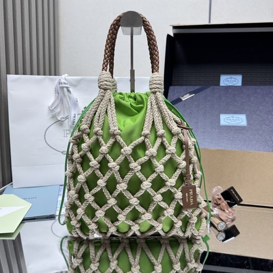 Prada Woven Handbag Cotton Lace Trim 1BC111
