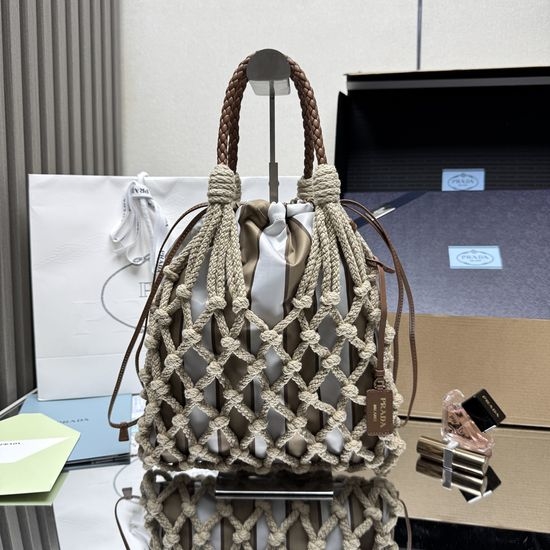 Prada Hand-Woven Cotton Lace Handbag 1BC111