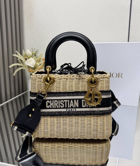 Christian Dior CD Handwoven Bamboo Oblique Bag