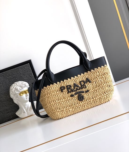 Prada Woven Mini Tote Bag with Leather Details 1BG501