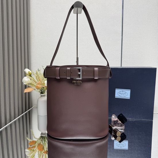 Prada Buckle Leather Bucket Bag 1BE085