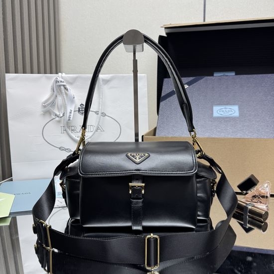 Prada Messenger Bag Classic Black Imported Lambskin 1BD394