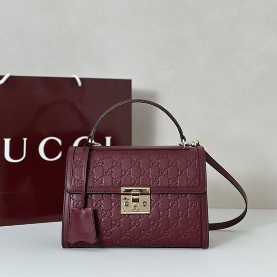 Gucci Embossed Handbag Burgundy 838998