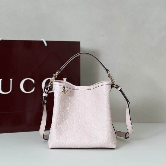 Gucci Light Pink Embossed Leather Satchel Bag 815118