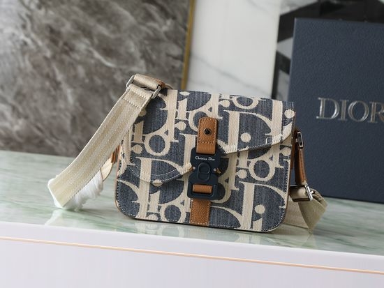 Prada Saddle Messenger Bag with Oblique Print and Blue Embroidery 1ADPO398ROM_H567