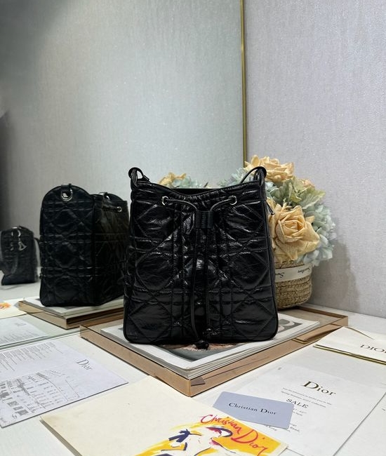 Christian Dior CD D-Motion Black Pleated Bucket Bag 2852