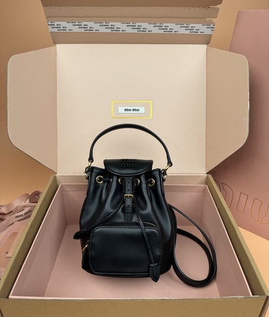 Miu Miu Campus Style Backpack Mini Black Leather _5BZ045