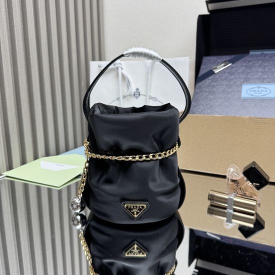 Prada 1BE088 Stylish Nylon Leather Bucket Bag