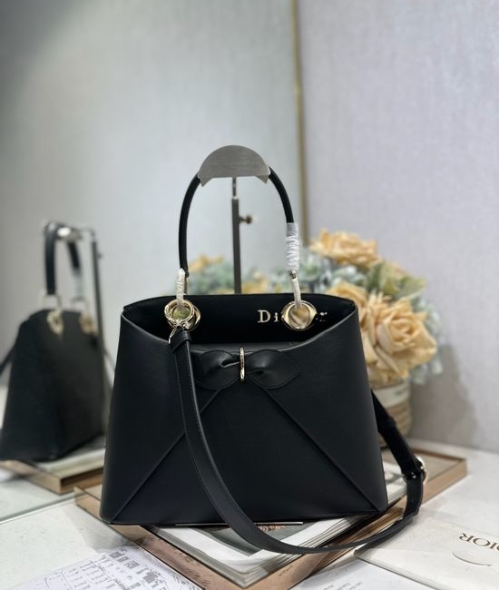 Christian Dior CD Bow Handbag Elegant Trapezoidal Bag 0737