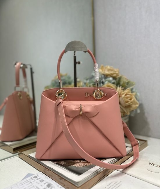 Christian Dior CD Bow Handbag Leather Shoulder Bag 0737