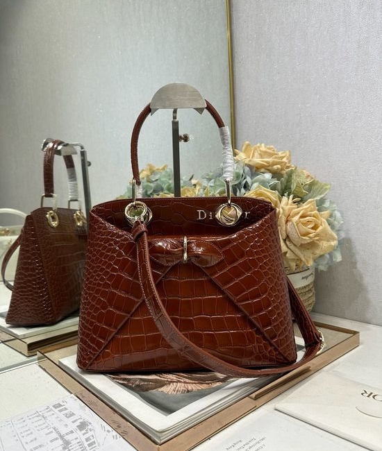 Christian Dior CD Crocodile Pattern Handbag 0737