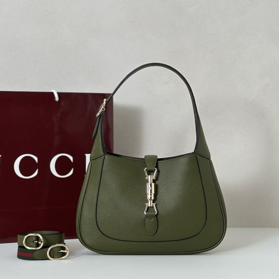 Gucci Shoulder Bag Green Litchi Leather 810232