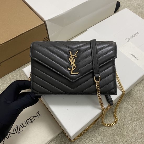 Yves Saint Laurent YSL WOC Envelope Small Gray Lambskin Bag 441974
