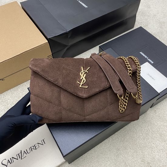 Yves Saint Laurent YSL LOULOU PUFFER Mini Quilted Suede Handbag 759337