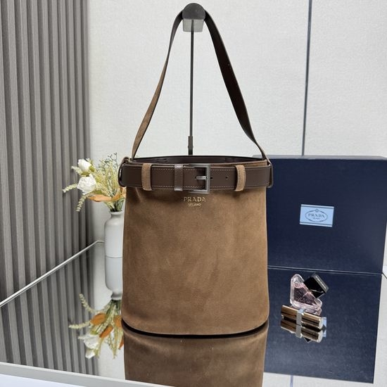 Prada Matte Cowhide Bucket Shoulder Bag 1BE085