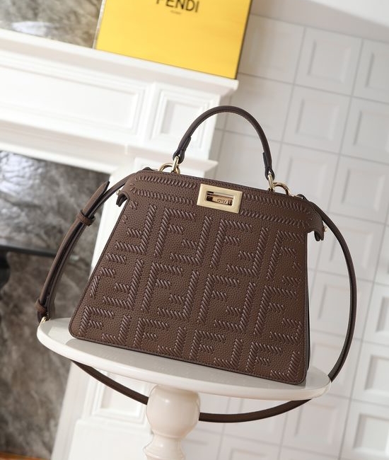 Fendi Peekaboo ISeeU Woven Logo Coffee 1304
