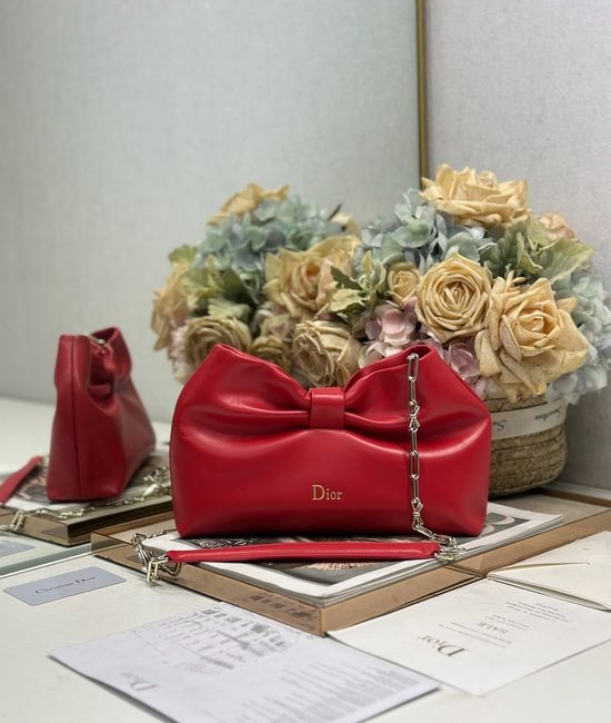 Christian Dior CD LAMBSKIN Bright Red Chain Bag 0714