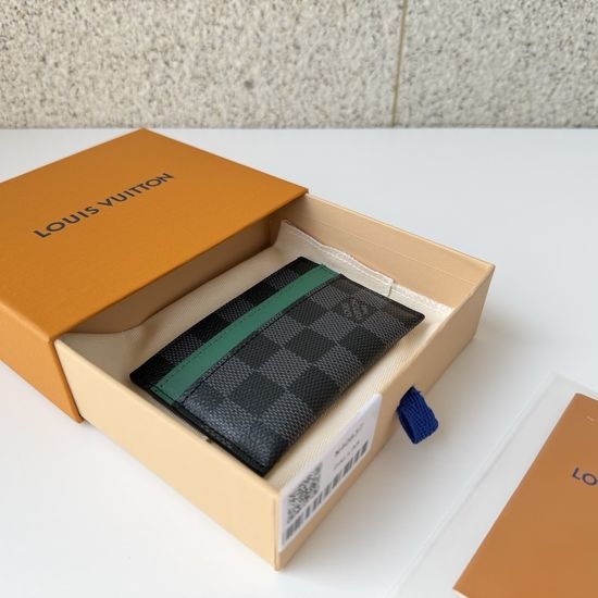 Louis Vuitton LV Card Holder Damier Graphite Canvas Green Leather Trim N40837