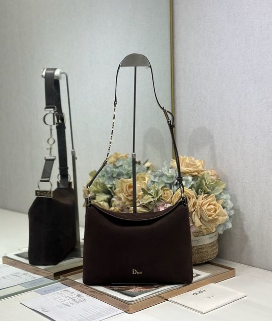 Christian Dior CD Handbag Suede Leather Light Gold Buckle 1411