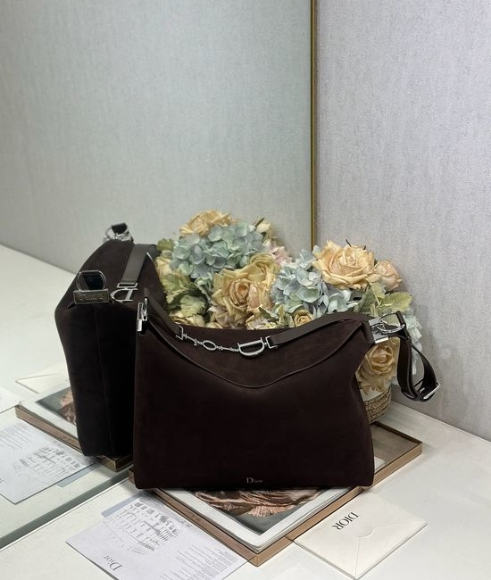 Christian Dior CD Suede Leather Silver Buckle Bag 1414