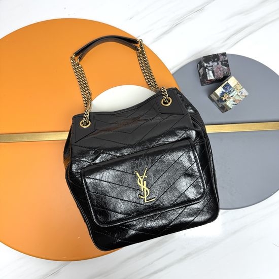 Yves Saint Laurent YSL Niki Crinkled Leather Shopping Bag 862295