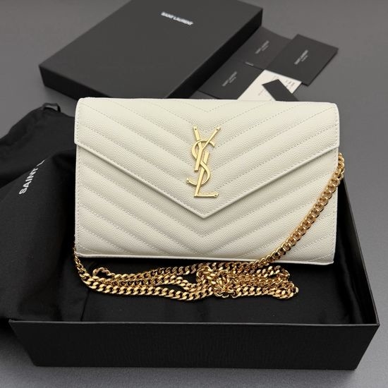 Yves Saint Laurent YSL ENVELOPE Grain Leather Chain Wallet 360452