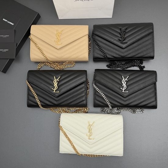 Yves Saint Laurent YSL ENVELOPE Quilted Leather Chain Wallet 360452