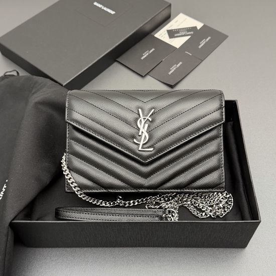 Yves Saint Laurent YSL ENVELOPE Grained Leather Chain Wallet 393953