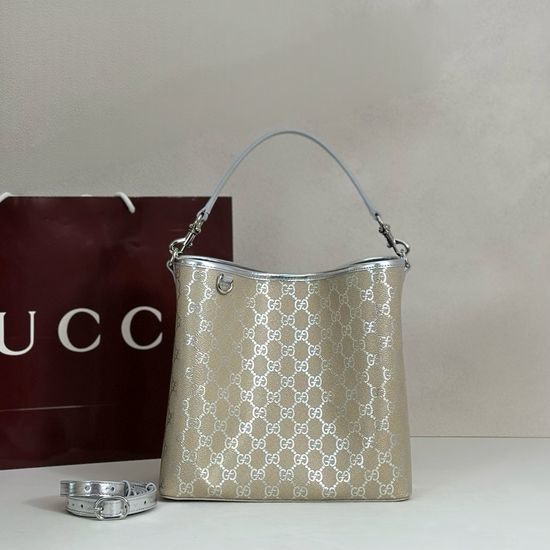 Gucci Leather Tote Bag Silver Apricot 815103
