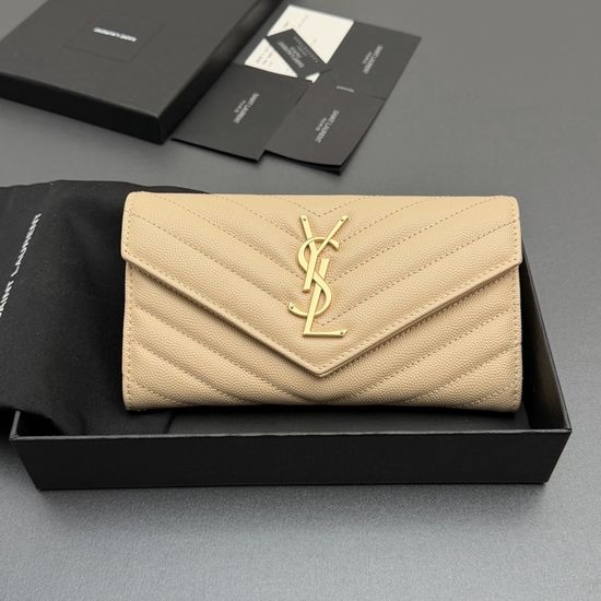 Yves Saint Laurent YSL Matelasse Grain Leather Flap Wallet 372264 437469
