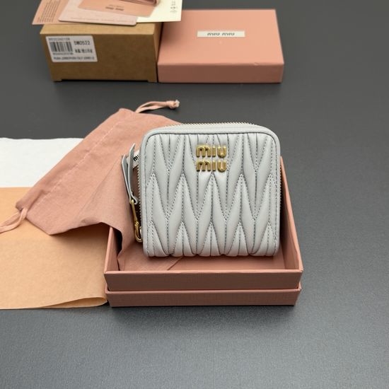 Miu Miu Matelasse Sheep Leather Short Zip Wallet 5MO522